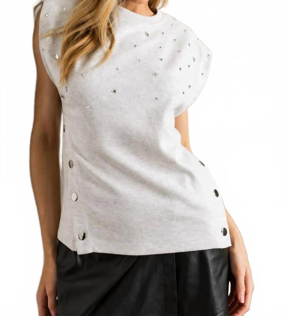 NEW FLYING TOMATO snap front jeweled top in heather grey
